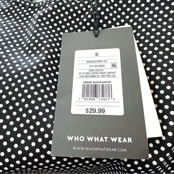 Who What Wear Black Polka Dot Blouse / 3/4 Sleeves & Back Tie Detail - Picture 8 of 8